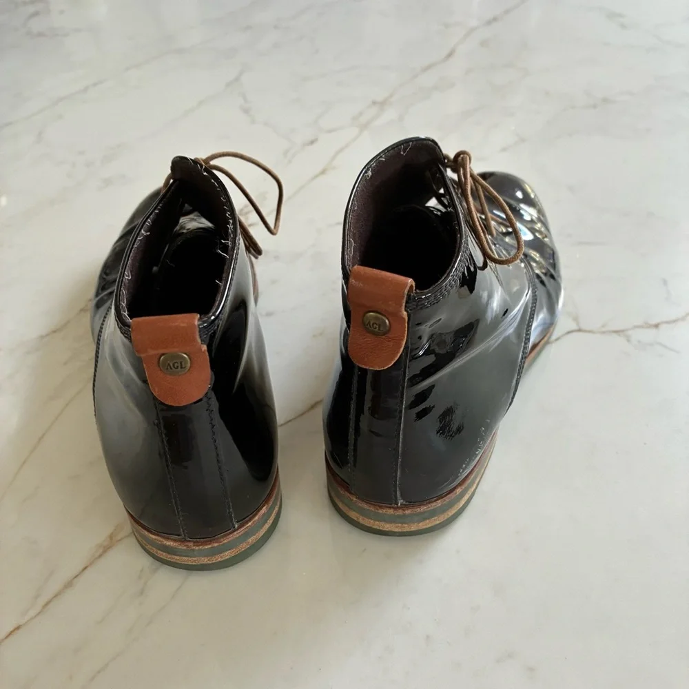 AGL Attilio Giusti Leombruni Black Patent Leather Lace Up Oxford Loafer Shoes - Picture 8 of 15